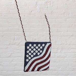Patriotic flag pattern beaded cross-body bag